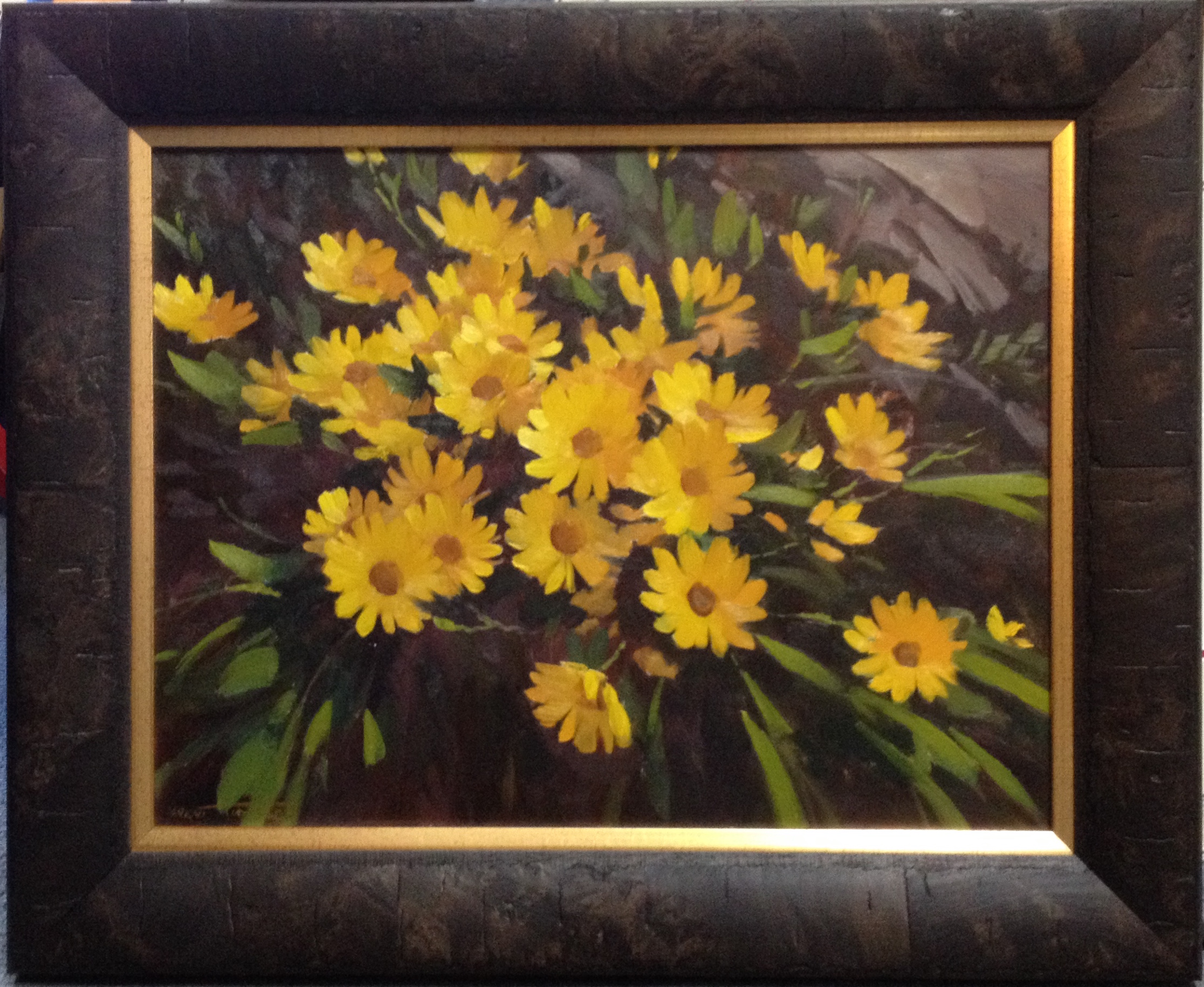 Custom framed oil painting flowers